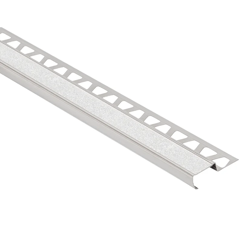 Schluter-TREP-G-S Brushed Stainless Steel Narrow Stair Nosing Profile With R11 Transparent Anti-Slip Tread 2.5m