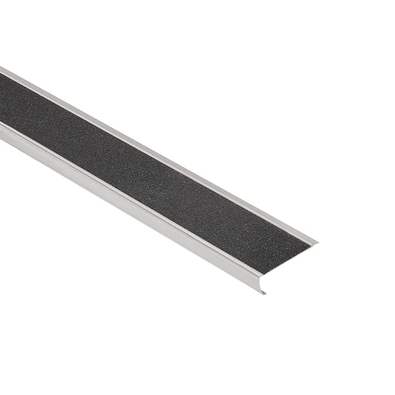 Schluter-TREP-GLK-B Retrofit Brushed Stainless Steel Wide Stair Nosing Profile With R10 Anti-Slip Tread 2.5m