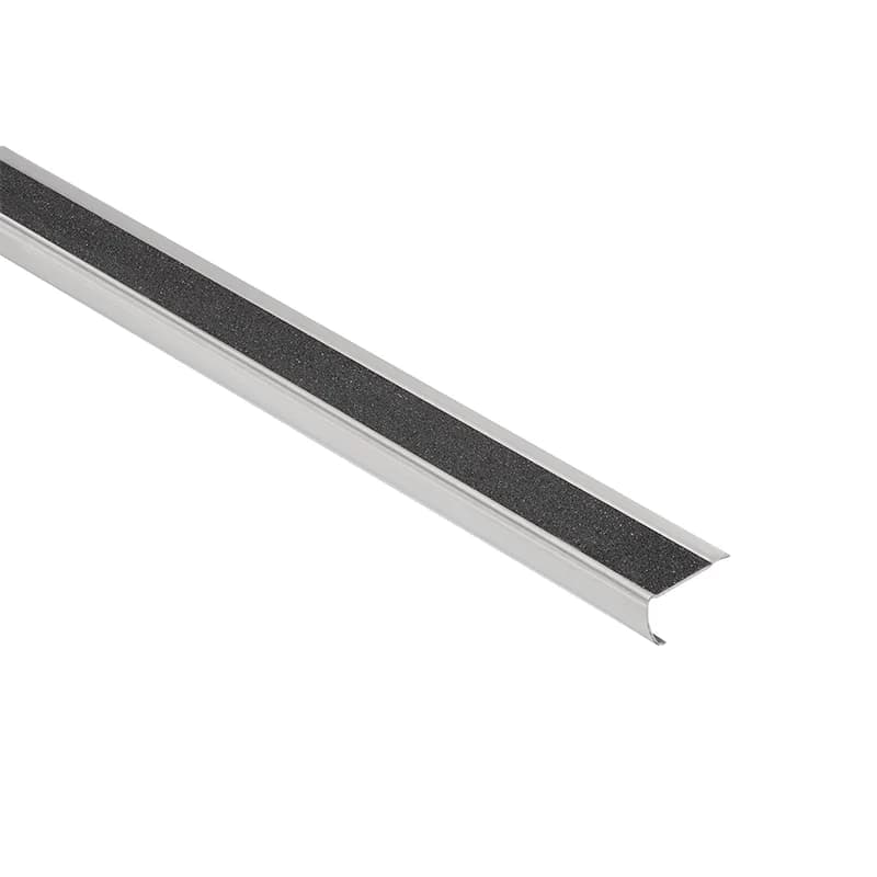 Schluter-TREP-GLK-S Retrofit Brushed Stainless Steel Narrow Stair Nosing Profile With R10 Anti-Slip Tread 2.5m