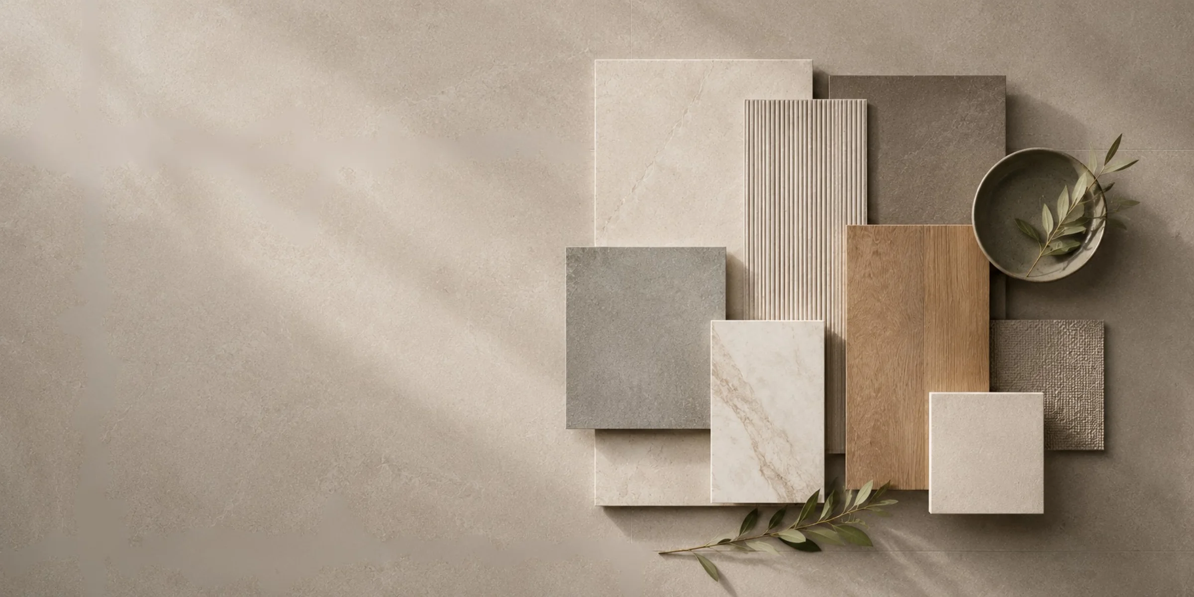 Curated selection of premium tile samples including marble, wood effect and stone