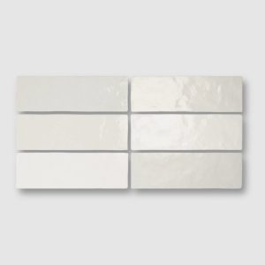 six Camden white ceramic wall tiles, brick shaped, in the colour white