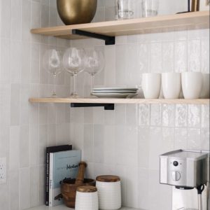 kitchen showing Camden white ceramic wall tiles, metro shaped.