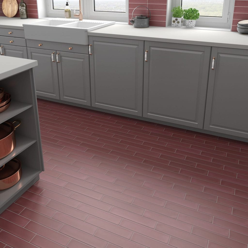 room showing Helsinki garnet porcelain tiles, metro shaped.