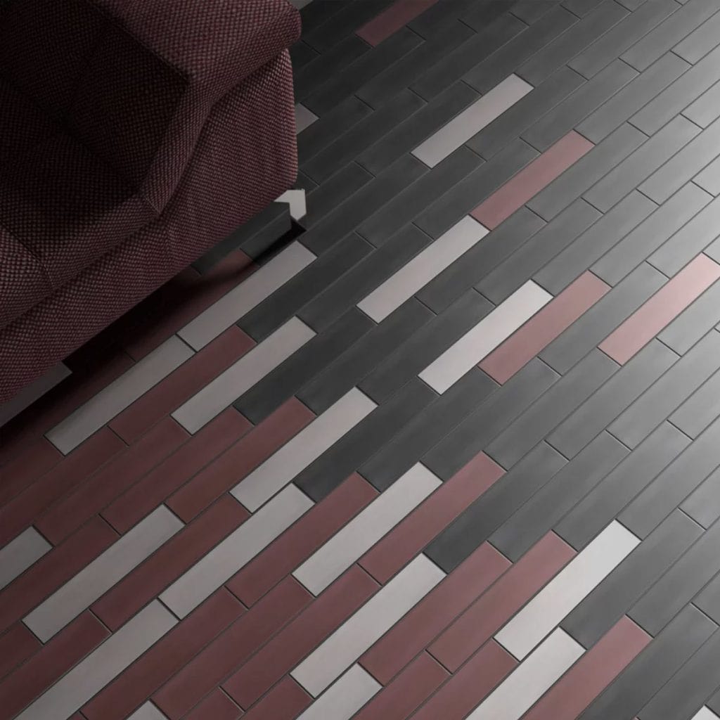 room showing Helsinki dark grey porcelain tiles, metro shaped.