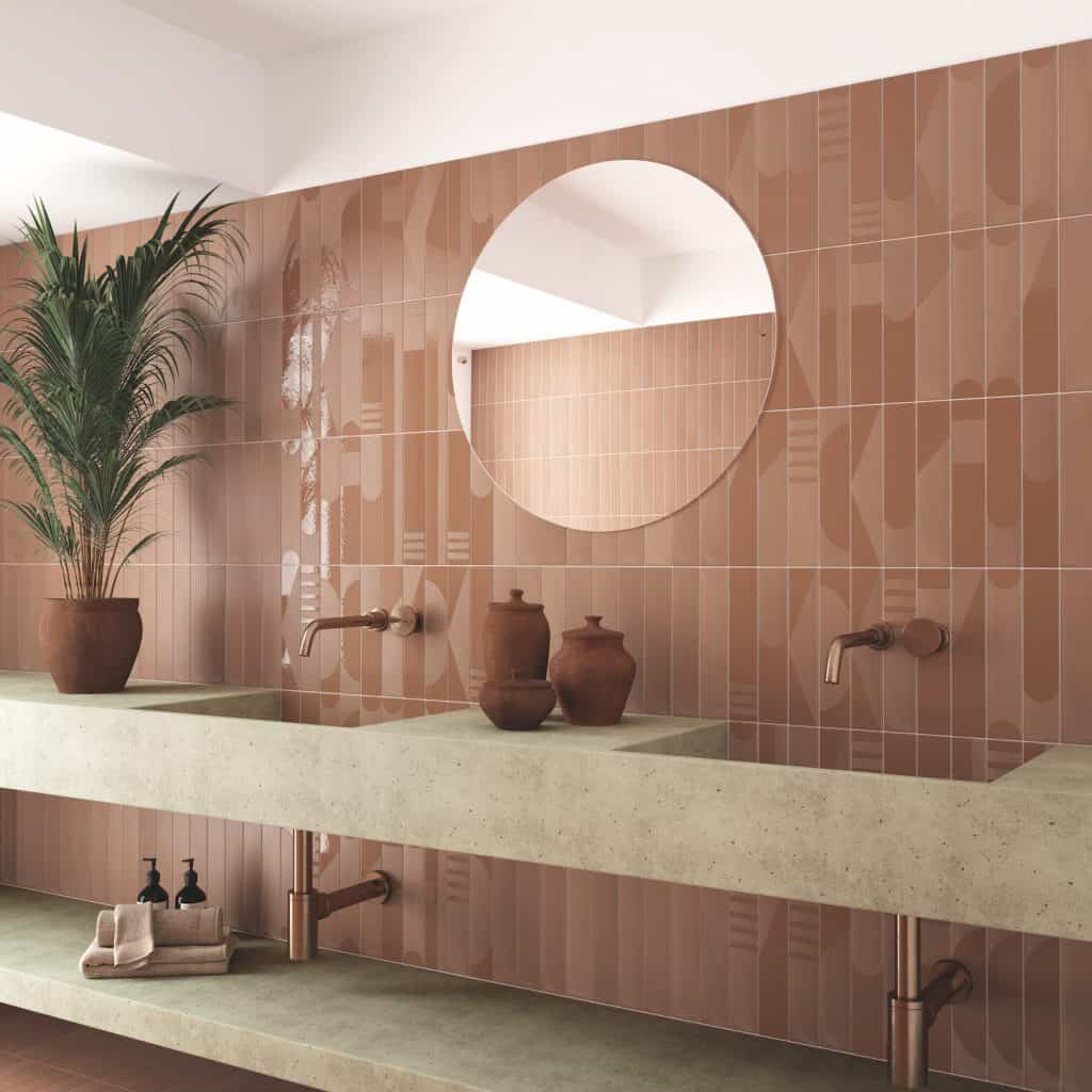 room showing Helsinki terracotta porcelain tiles, metro shaped.