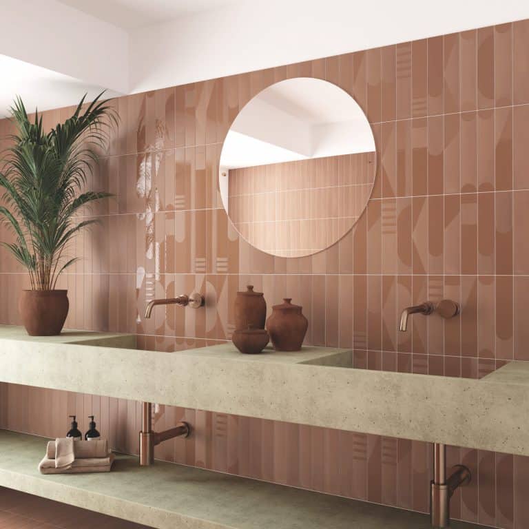 room showing Helsinki terracotta porcelain tiles, metro shaped.