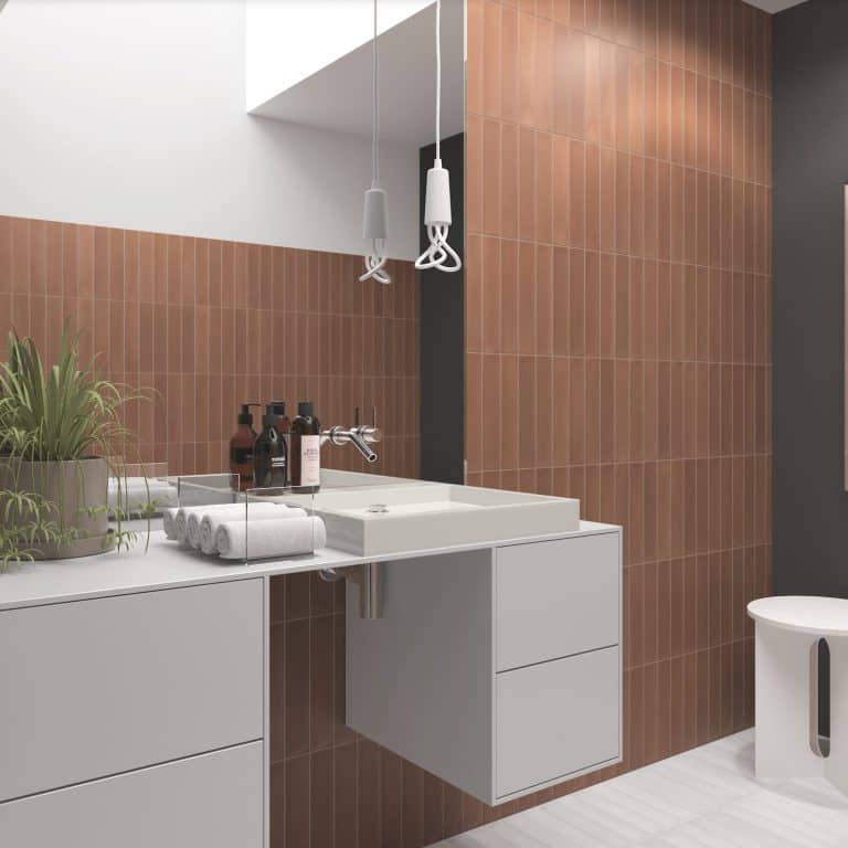 room showing Helsinki terracotta porcelain tiles, metro shaped.