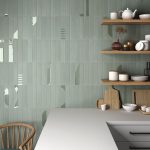 room showing Helsinki mint porcelain tiles, metro shaped.