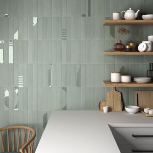 room showing Helsinki mint porcelain tiles, metro shaped.