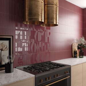 room showing Helsinki garnet porcelain tiles, metro shaped.