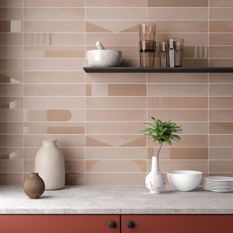room showing Helsinki Taupe porcelain tiles, metro shaped.