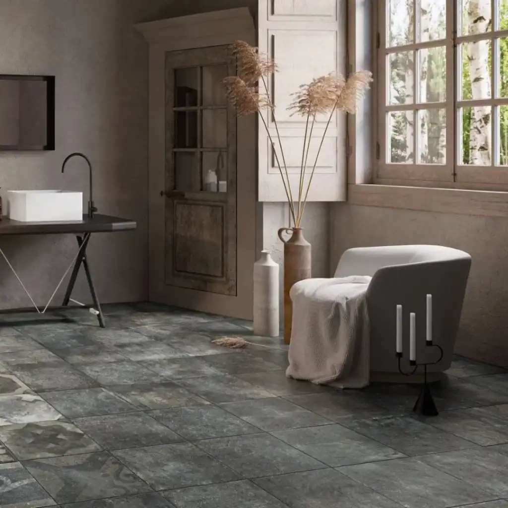 Aged Stone Noir Tiles floor bathroom