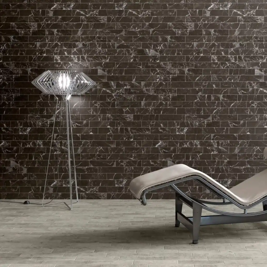 Edimburgh Black ceramic brick tile, marble effect