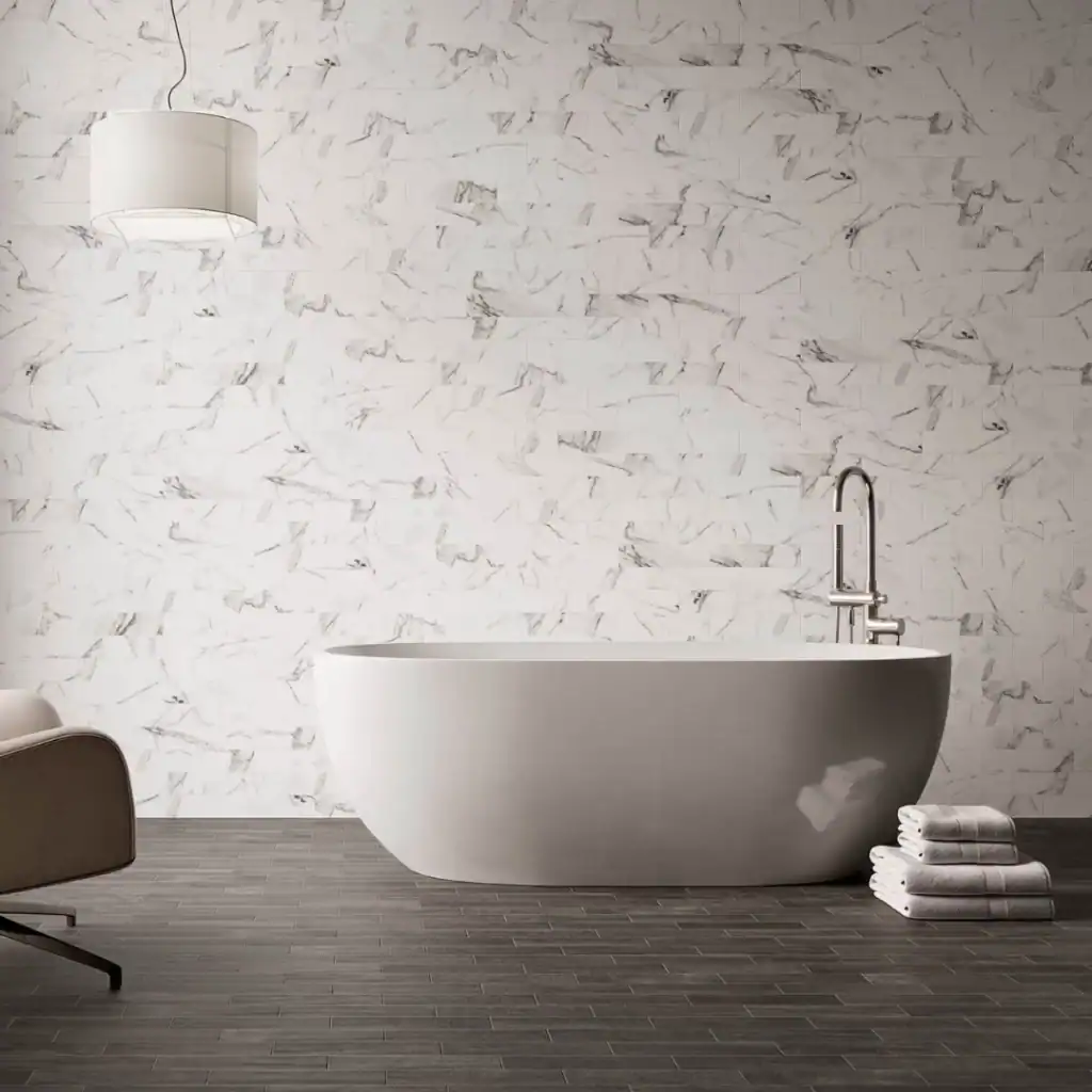 Edimburgh White ceramic brick tile, marble effect