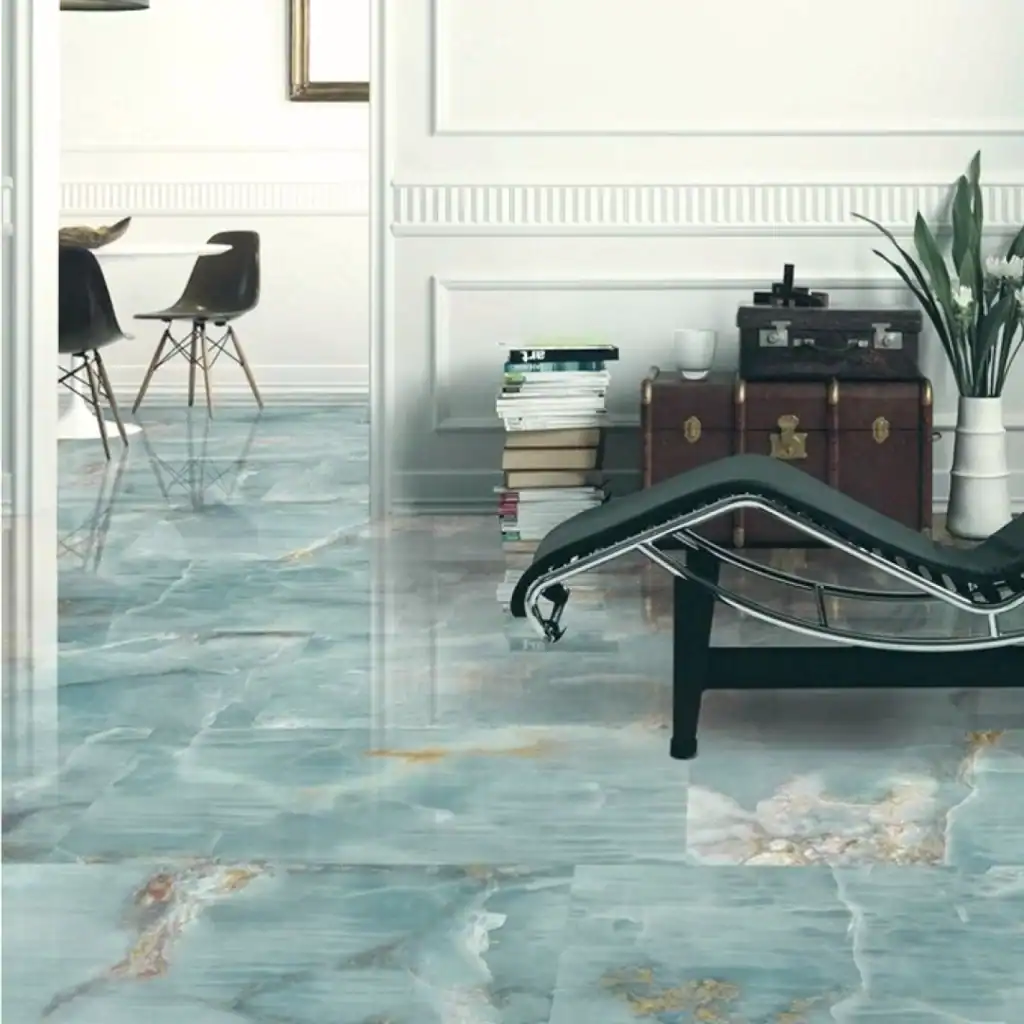 Elysian blue aqua marble effect porcelain tile gloss finish