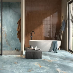Elysian blue aqua marble effect porcelain tile matt finish