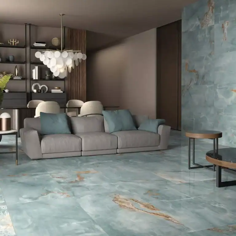Elysian blue aqua marble effect porcelain tile gloss finish