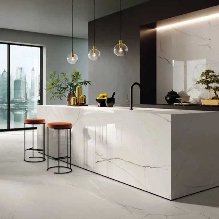 Ethereal porcelain white tile marble effect glossy finish