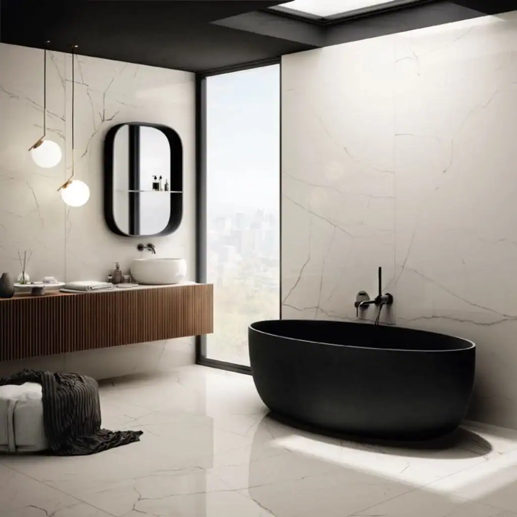 Ethereal porcelain white tile marble effect glossy finish