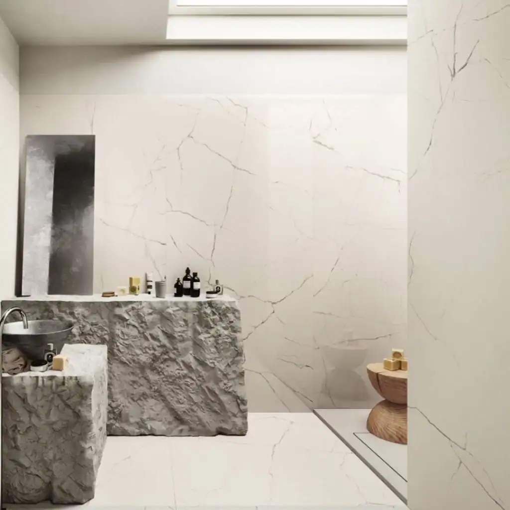 Ethereal porcelain white tile marble effect matt finish