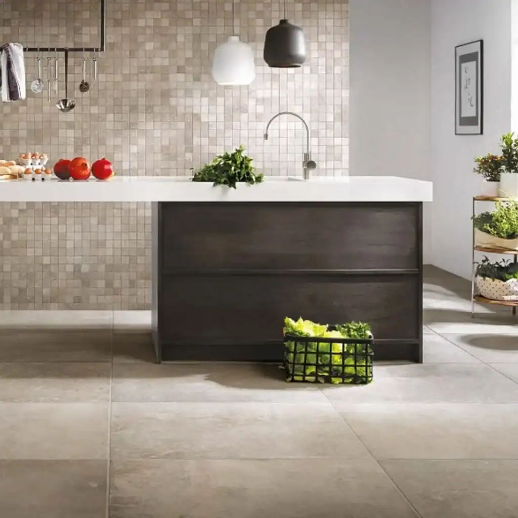 Florence Taupe Vintage porcelain tile with rustic chipped edges