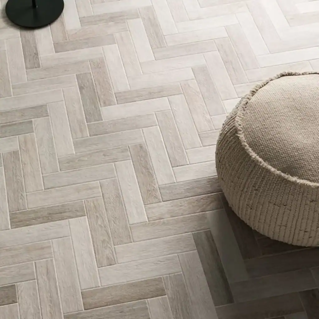 French Parquet Blanc porcelain wood effect tiles