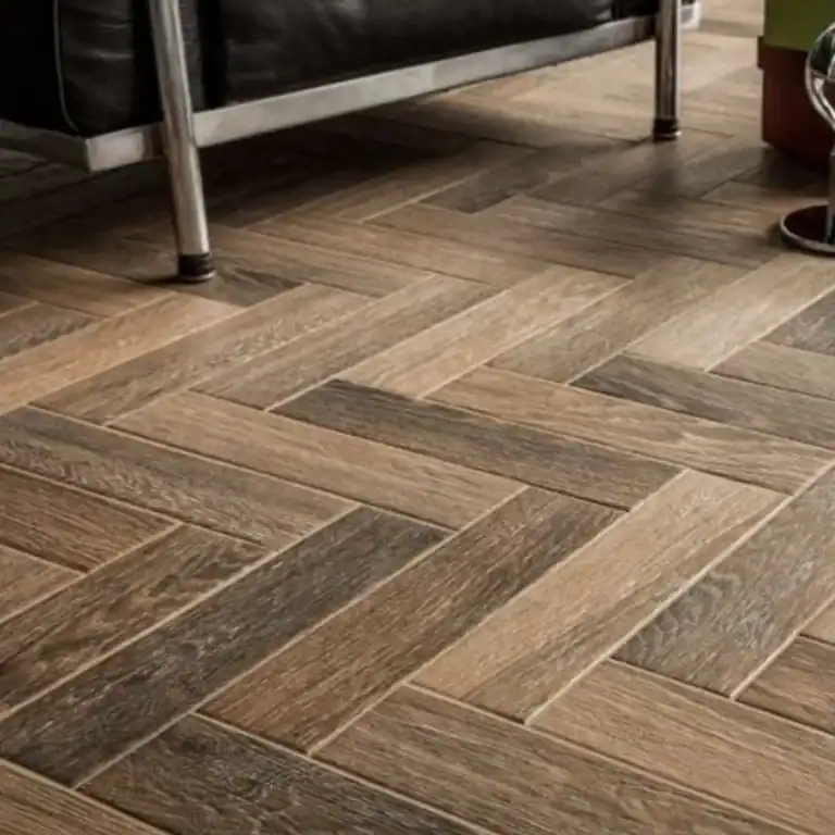 French Parquet Brun porcelain wood effect tiles