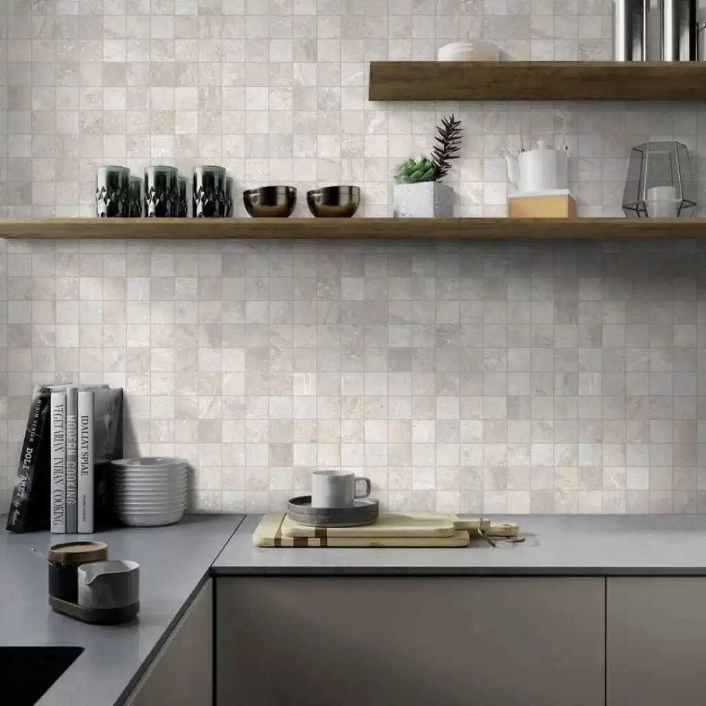 Garla Pearl quartzite stone effect porcelain tile mosaic