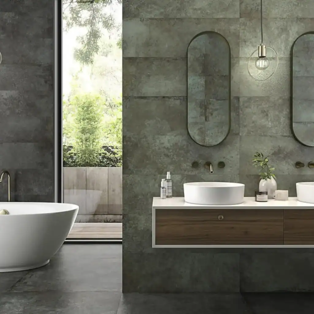 green metal effect ceramic wall tile