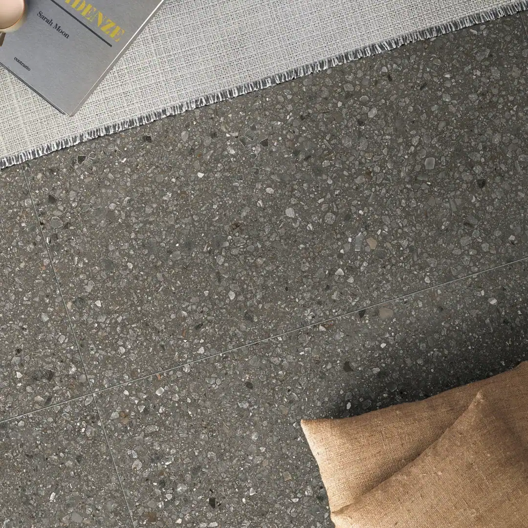 dark terrazzo effect porcelain tile