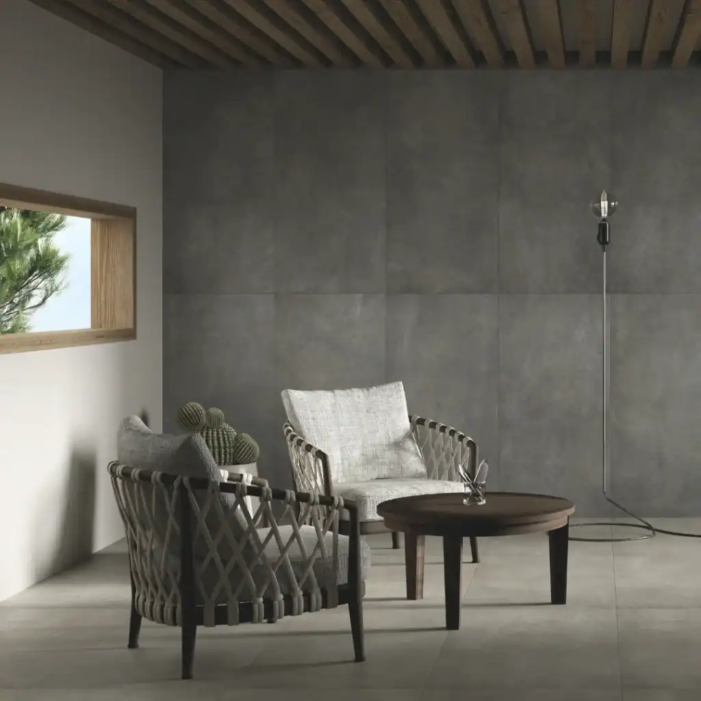 dark industrial concrete effect tile