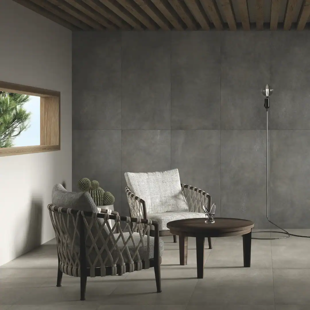 dark industrial concrete effect tile