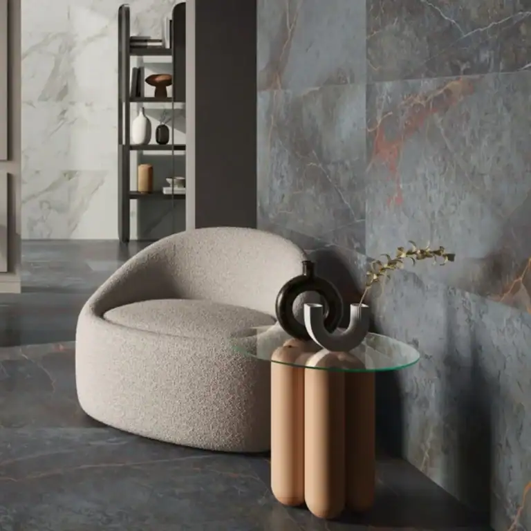 blue marble-effect porcelain tile