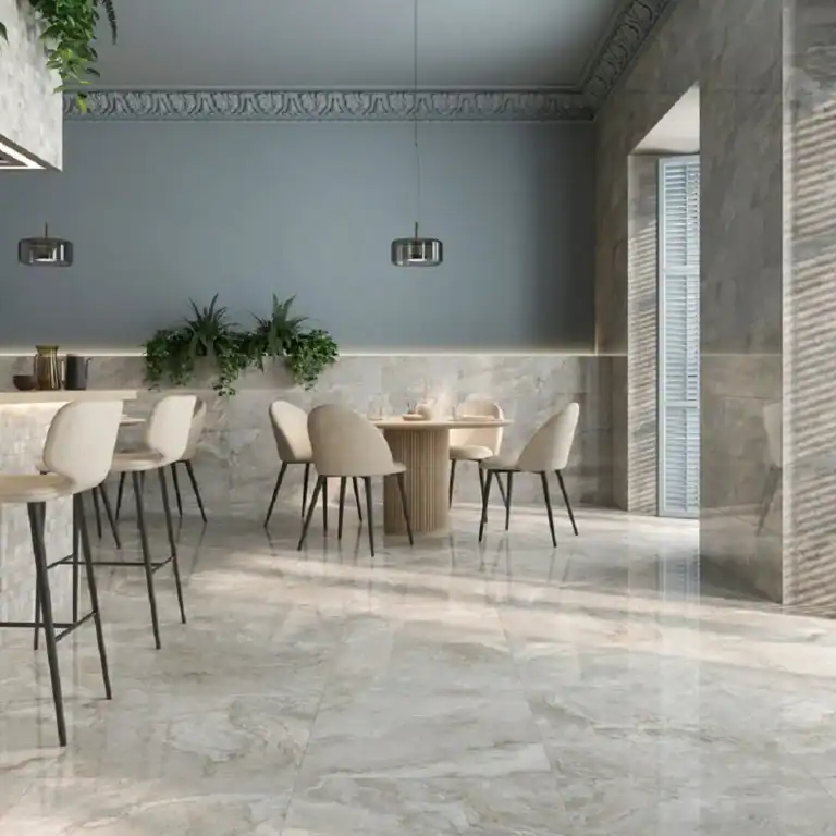 silver travertine polished tile