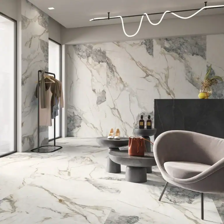white marble effect porcelain tile