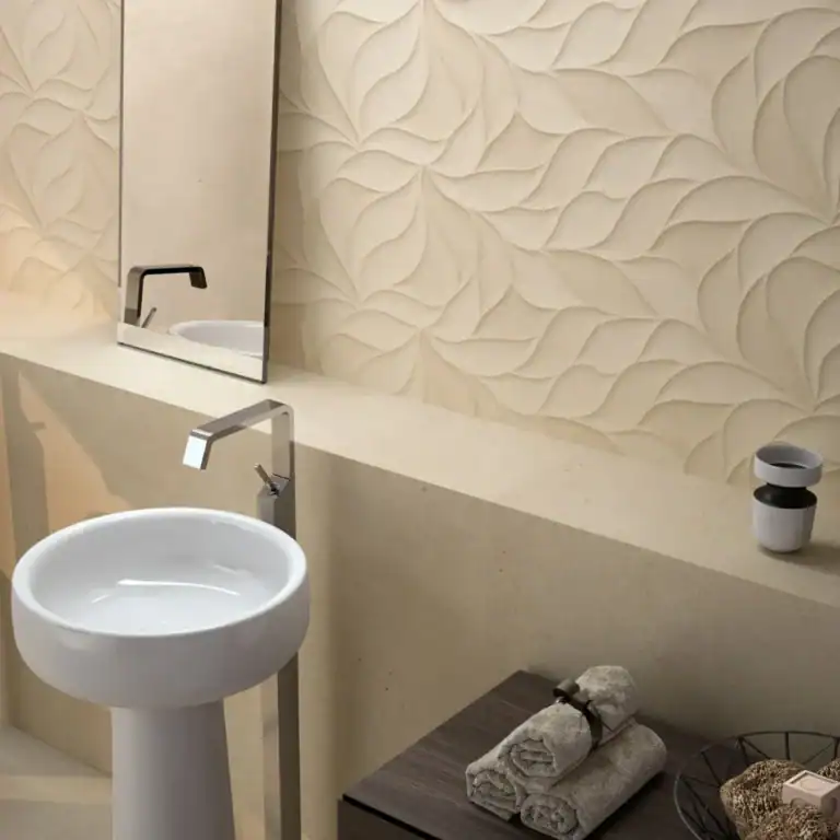 cream leaves relief tile