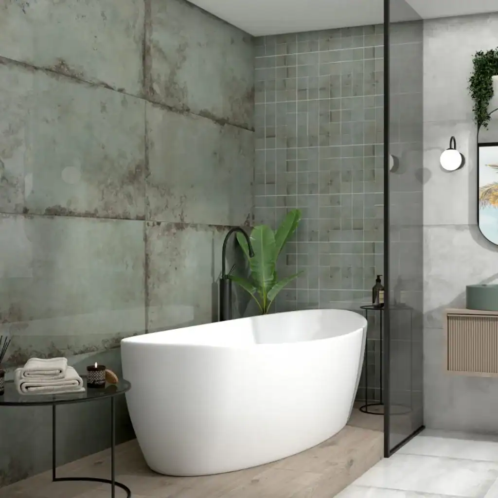 green metal effect ceramic wall tile