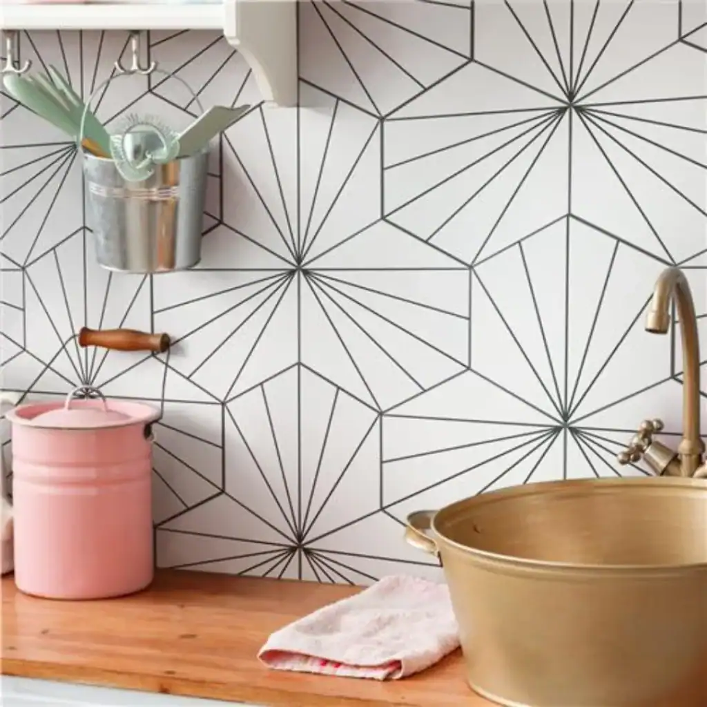 White Hexagon Patterned Tile