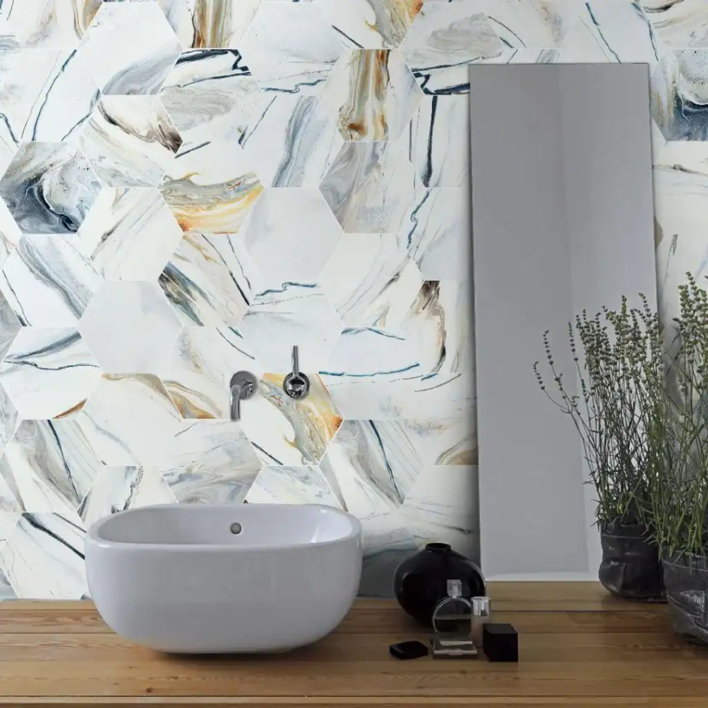 Blue Marble Hexagonal Tile