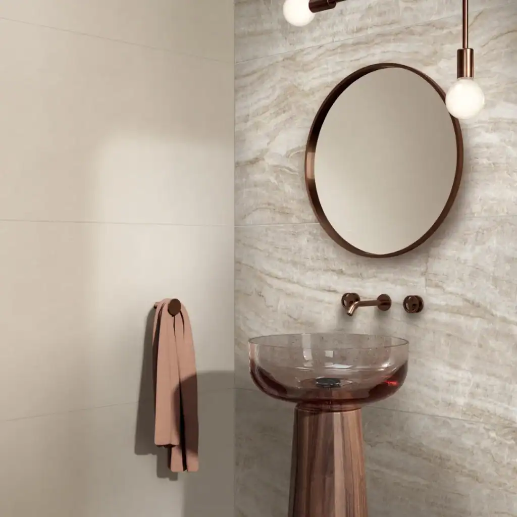 Plain Alabaster pastel yellow porcelain tile setting