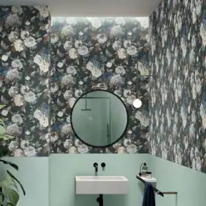 Romantic Decor floral wallpaper porcelain tile setting