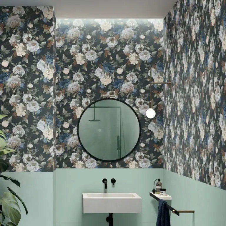 Romantic Decor floral wallpaper porcelain tile setting