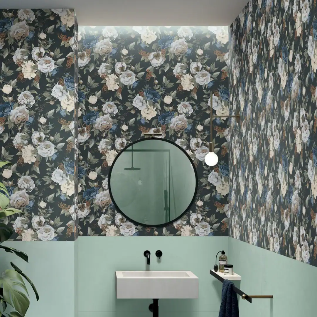 Romantic Decor floral wallpaper porcelain tile setting