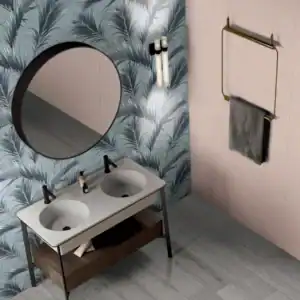 Palm Decor, palms patterned porcelain tile setting