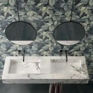 Foliage Decor leaves pattered porcelain tile bathroom setting