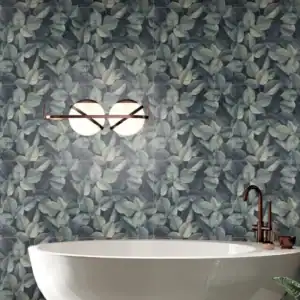 Foliage Decor leaves pattered porcelain tile bathroom setting
