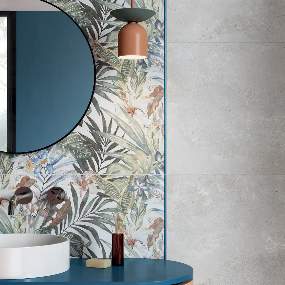 Caribbean Decor tropical patterned porcelain tile setting