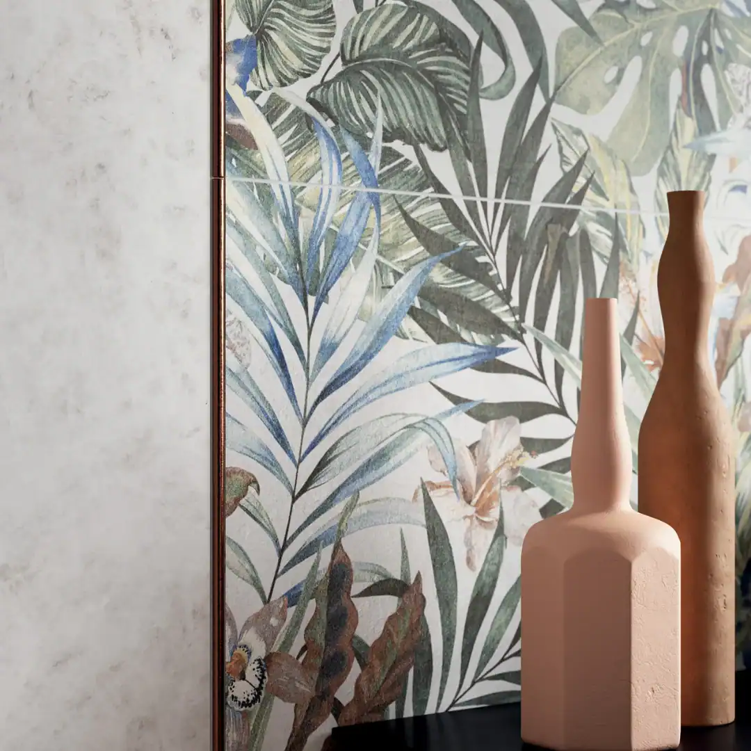 Caribbean Decor tropical patterned porcelain tile setting