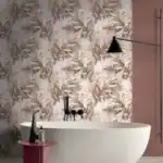 Fern Decor taupe patterned porcelain tile bathroom