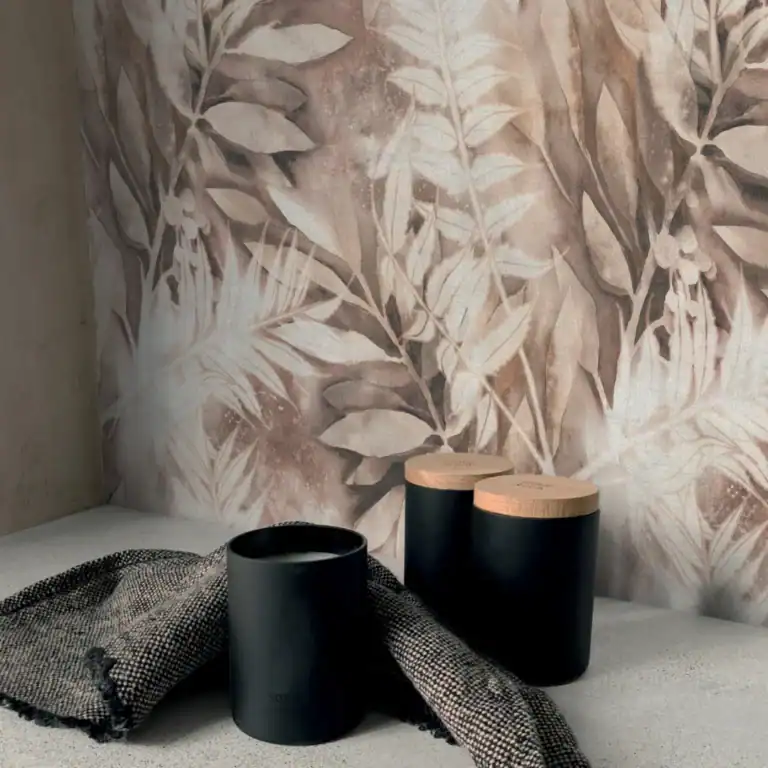 Fern Decor taupe patterned porcelain tile setting